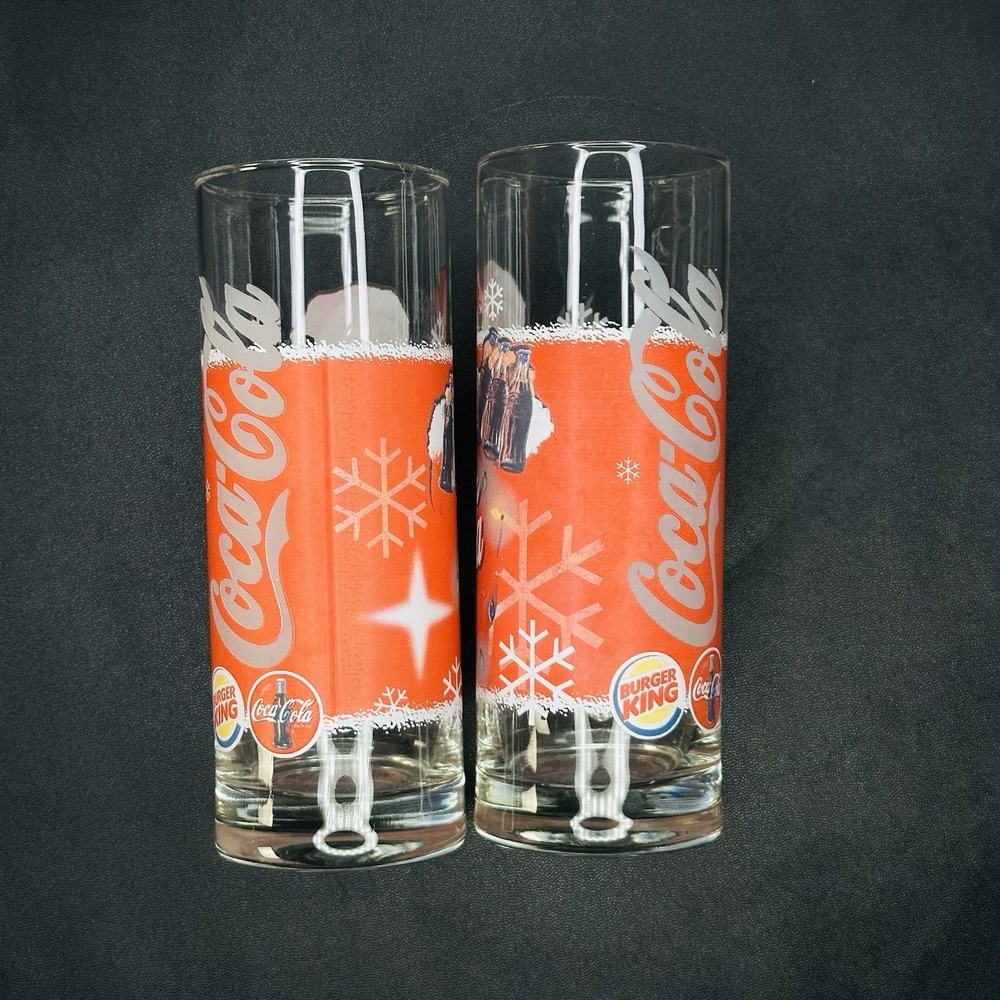 Vintage Coca Cola Classic Christmas Santa Glass Tumbler Burger King Set of 2 - Picture 5 of 6